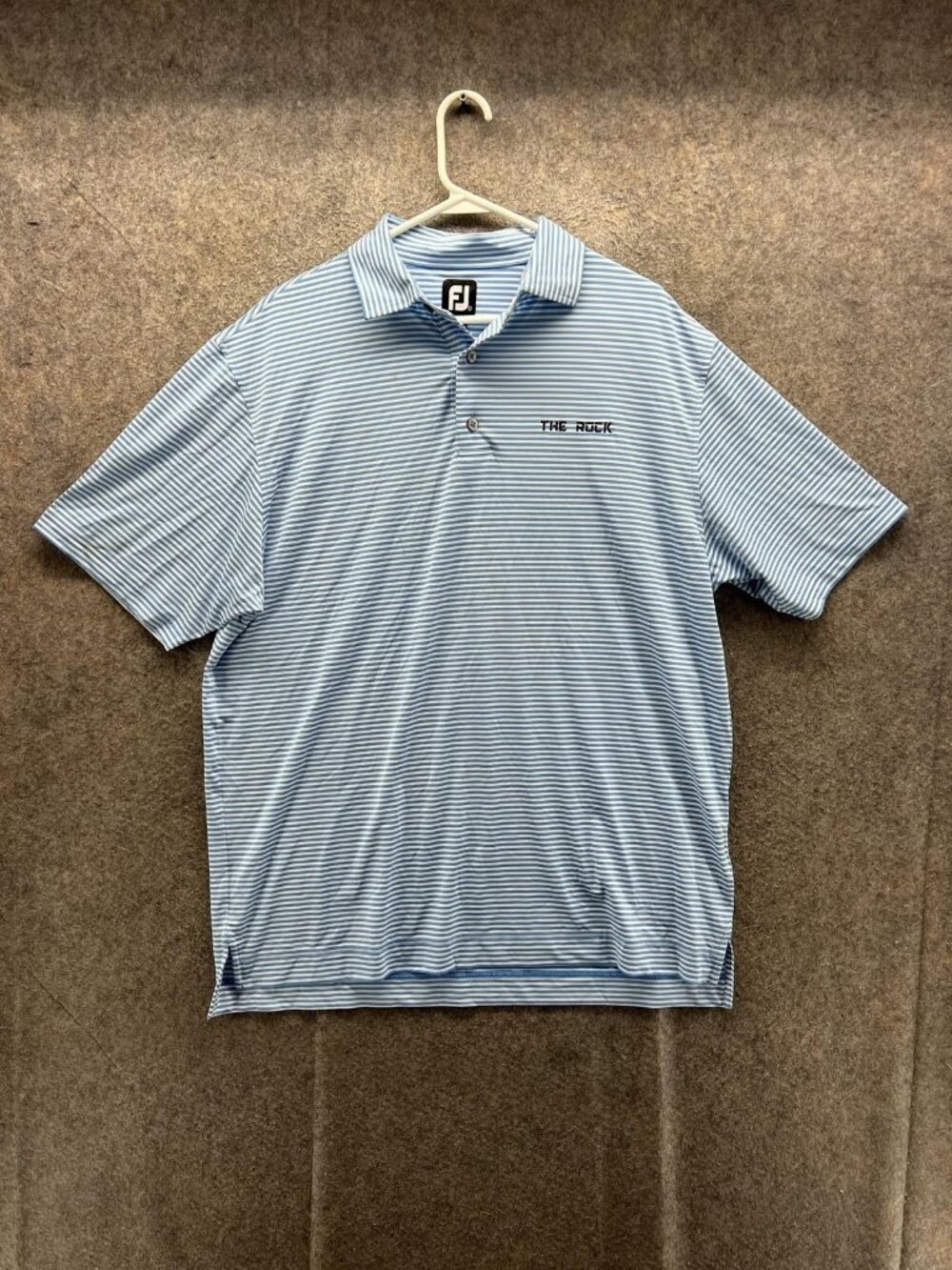 FootJoy Polo Shirt Men Large Blue Striped Golf Performance Stretch The Rock